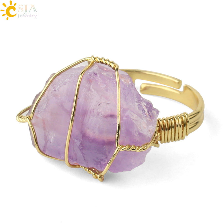 Natural Amethyst Gold-plated Winding Female Korean Style Simple Rings