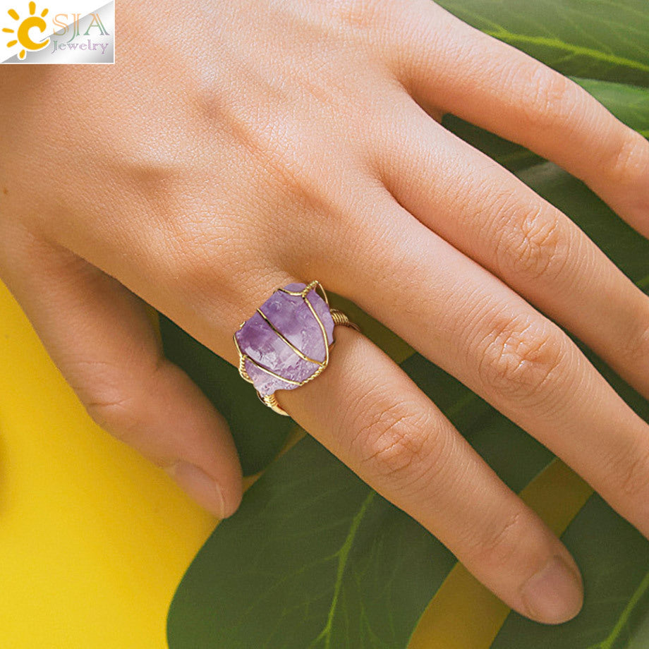 Natural Amethyst Gold-plated Winding Female Korean Style Simple Rings