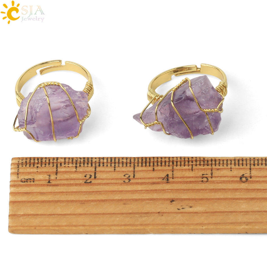 Natural Amethyst Gold-plated Winding Female Korean Style Simple Rings