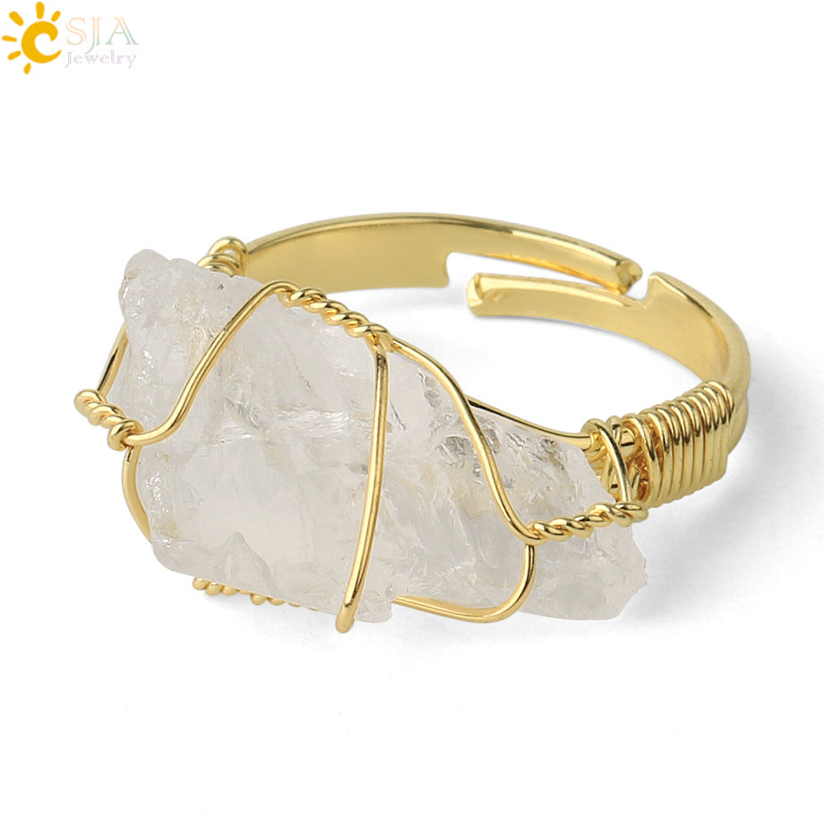 Natural Amethyst Gold-plated Winding Female Korean Style Simple Rings