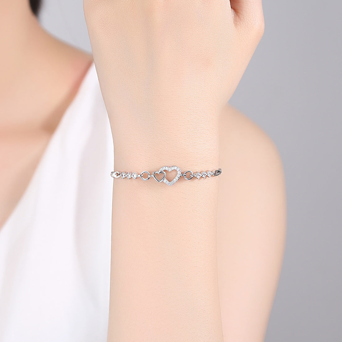 Heart-shaped Korean Style Buckle Full Diamond Bracelets