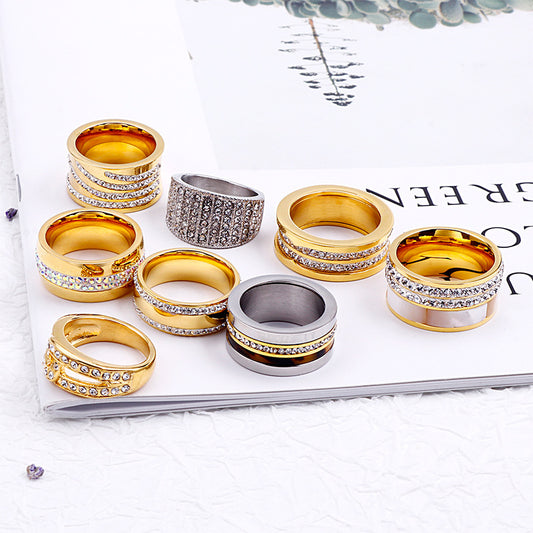 Exaggerated Personalized Rhinestone Stainless Steel Promotional Rings