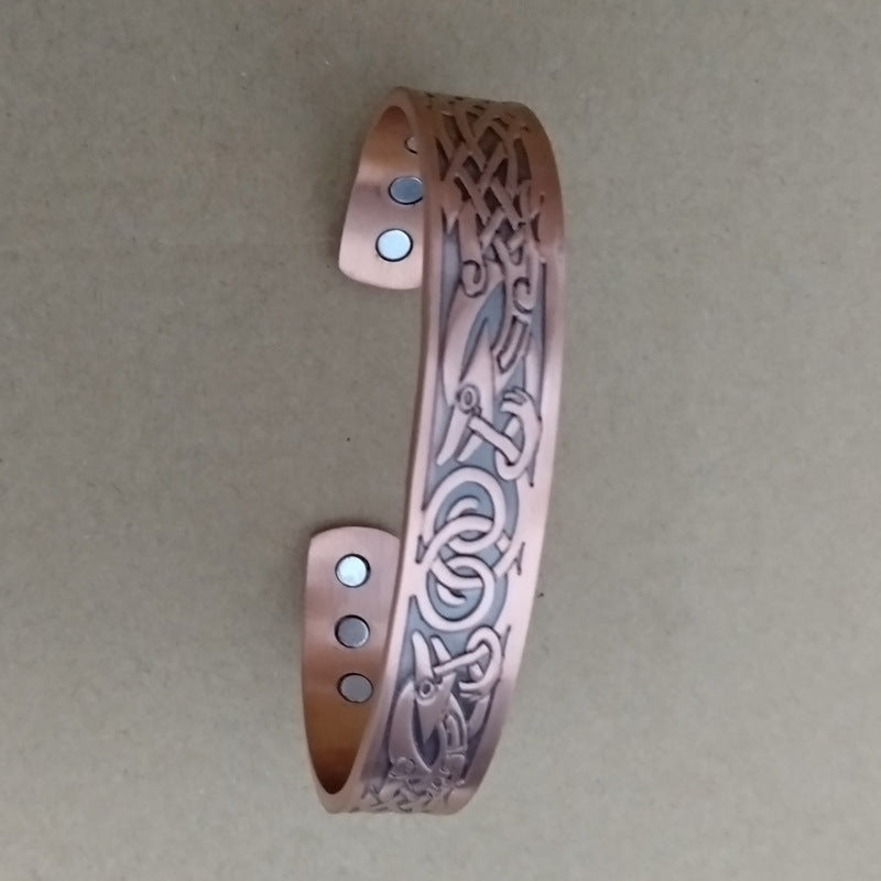 Women's & Men's Dragon Pattern Vintage Pure Copper Magnetic Open Bracelet