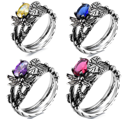 Women's Cheng Creative Dragonfly Lotus Vintage Thai Rings