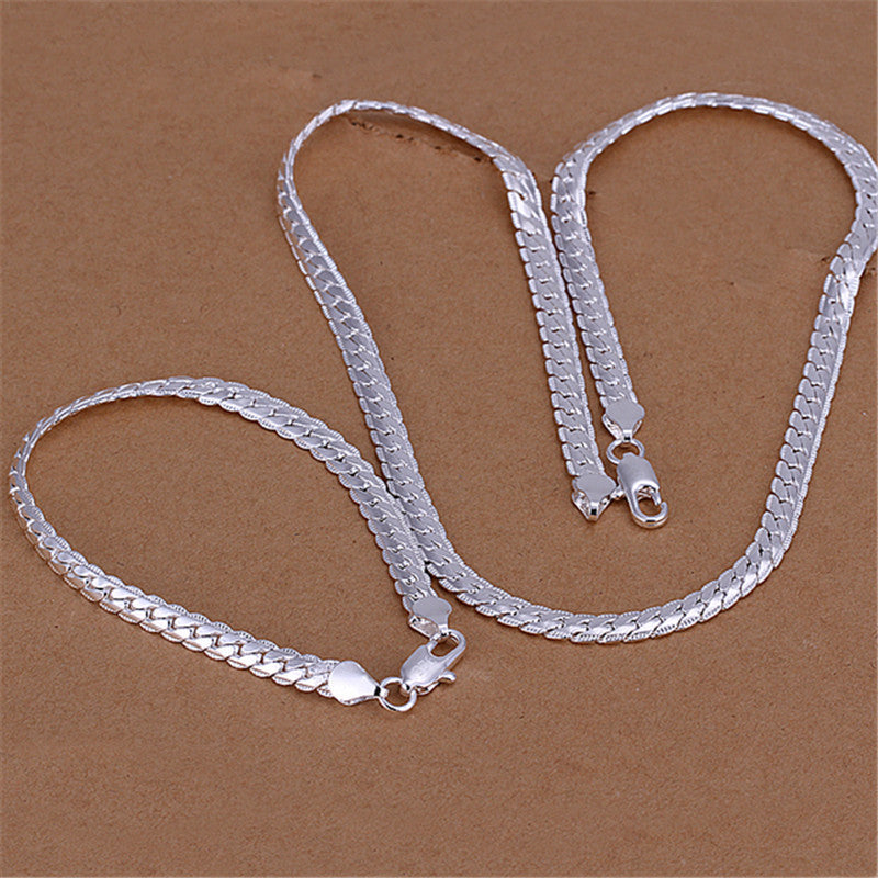 Glamorous Slouchy Sier-plated Full Curb Two-piece Jewelry Set