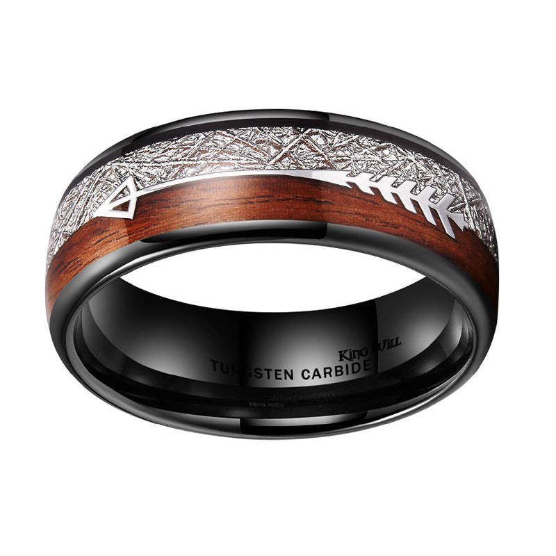 Men's Ornament White Silk Wood Grain Arrow Rings