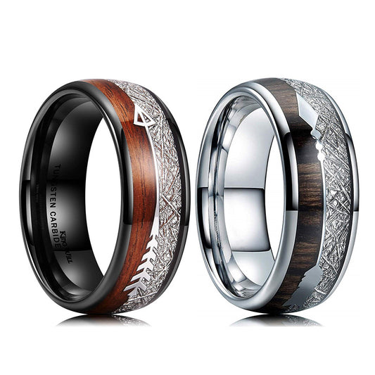 Men's Ornament White Silk Wood Grain Arrow Rings