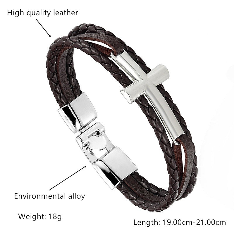 Men's Vintage Leather Cross Creative Chinese Style Bracelet