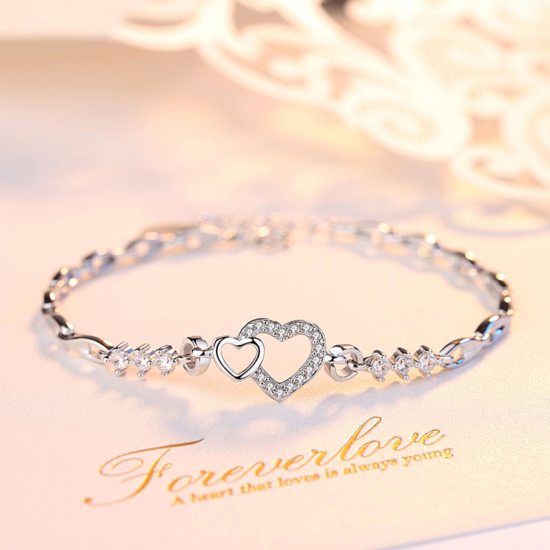 Heart-shaped Korean Style Buckle Full Diamond Bracelets