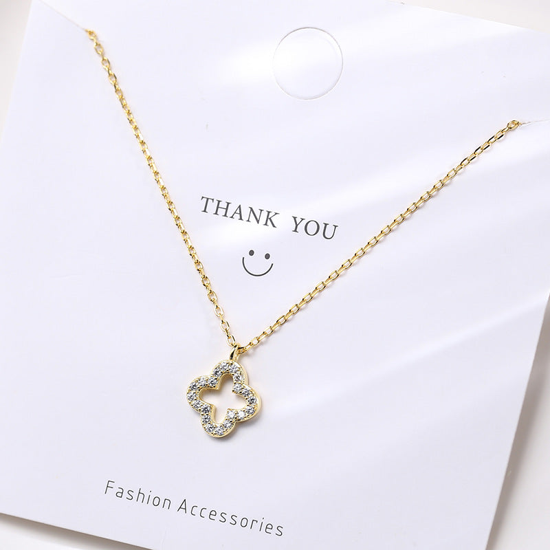 Diamond Four-leaf Clover Sterling Sier Personalized Necklaces