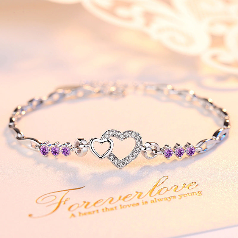 Heart-shaped Korean Style Buckle Full Diamond Bracelets