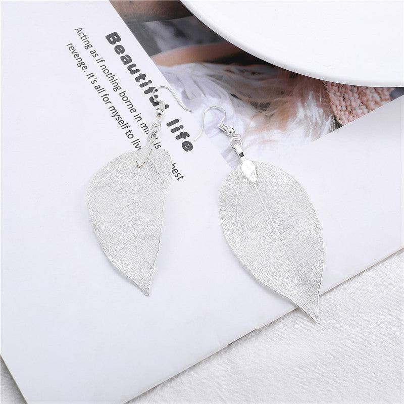 Natural Real Leaves Long Personality Simple Sweater Chain Jewelry Set