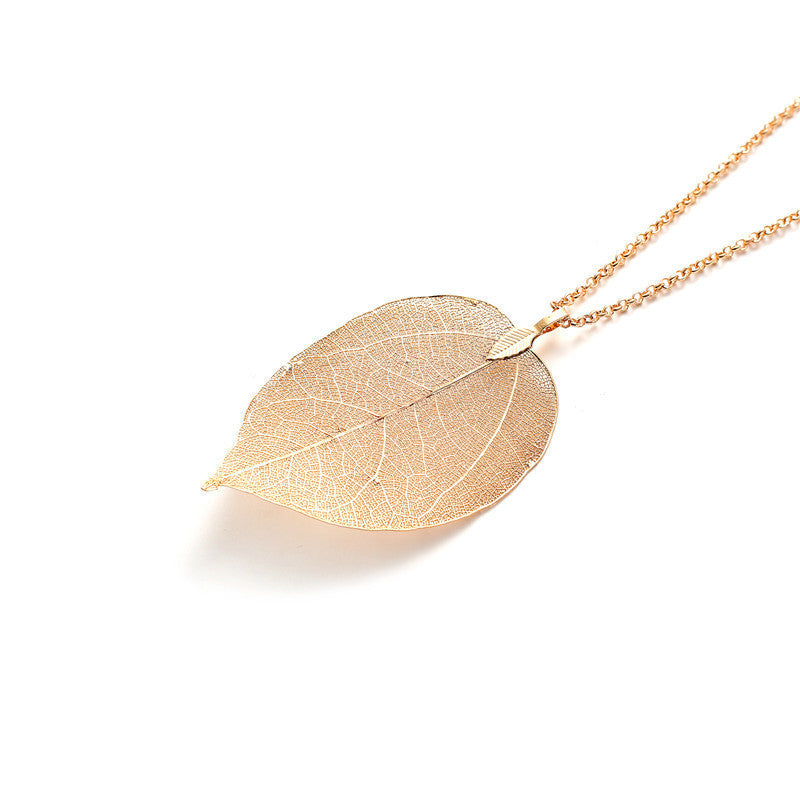 Natural Real Leaves Long Personality Simple Sweater Chain Jewelry Set
