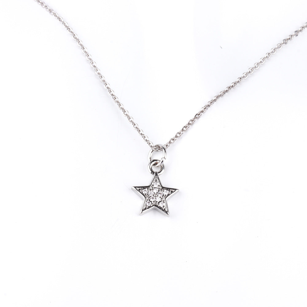 Handmade Five-pointed Star Female Micro Inlaid Zircon Electroplated Brass Necklace