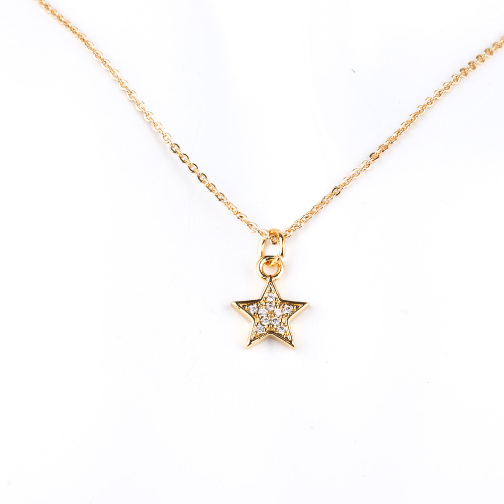Handmade Five-pointed Star Female Micro Inlaid Zircon Electroplated Brass Necklace