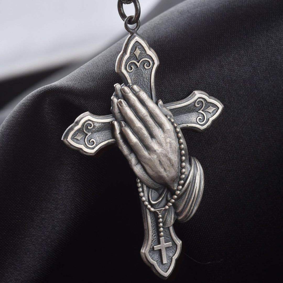 Men's Goods Jesus Prayer Hand Religious Style Vintage Ancient Necklaces