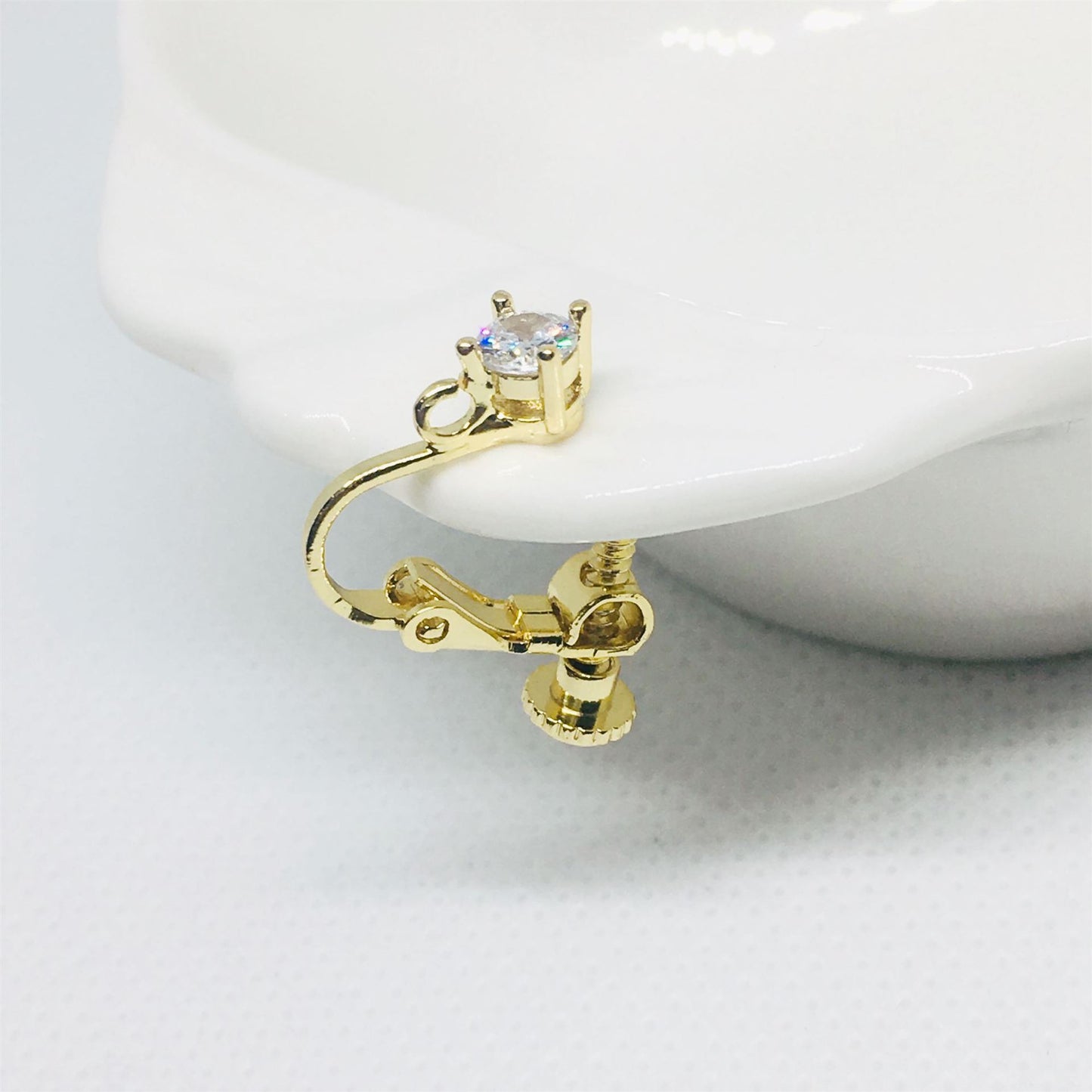 Screw Rhinestone Zircon Gold Plated Color Earrings