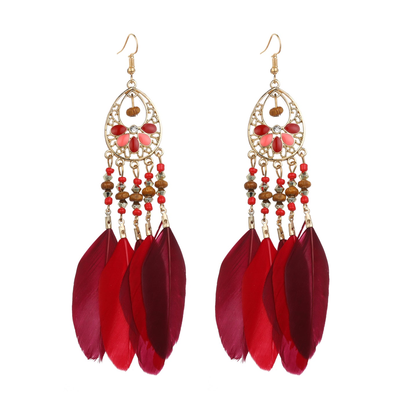 Eardrops Water Drop Feather Jewelry Retro Ethnic Style Earrings