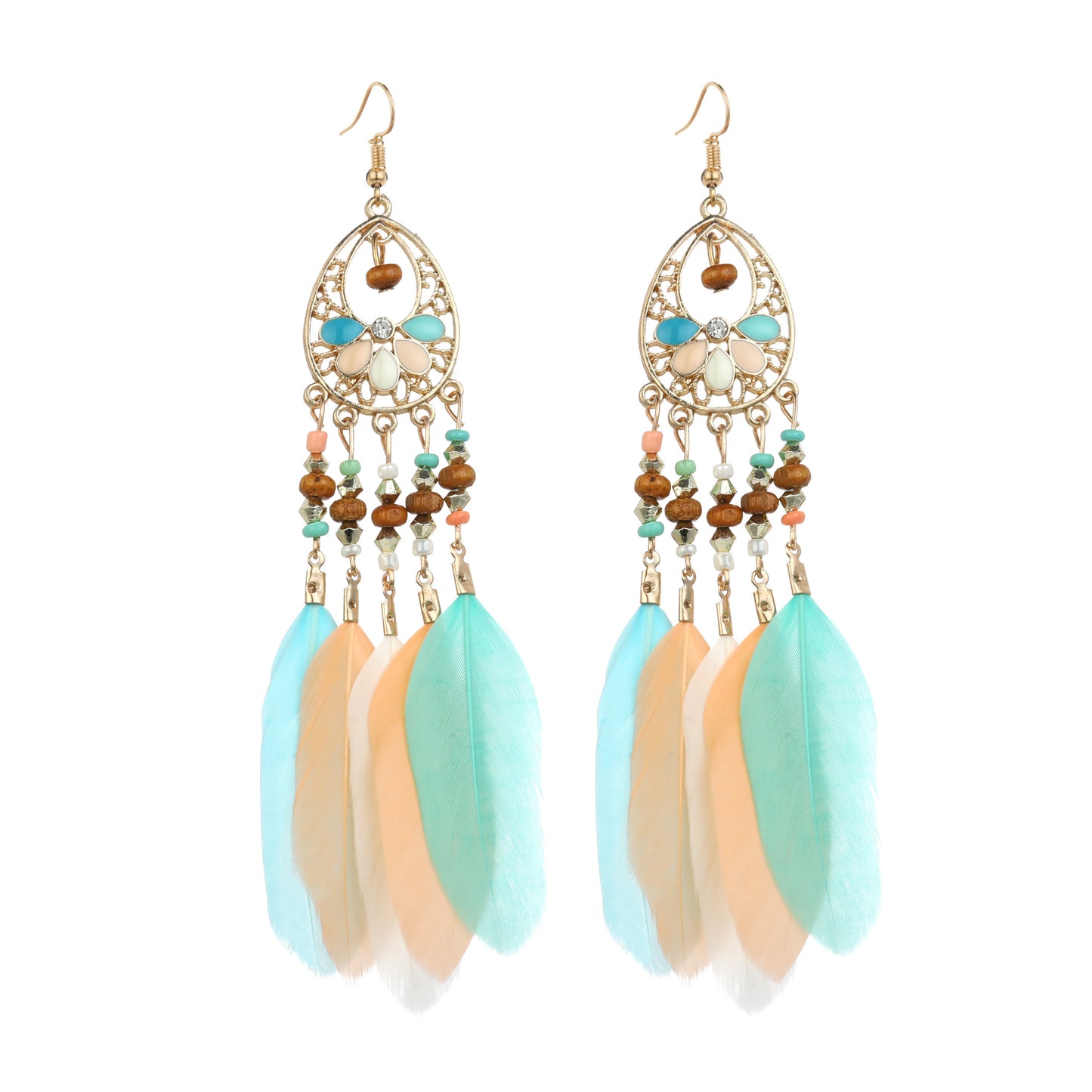 Eardrops Water Drop Feather Jewelry Retro Ethnic Style Earrings