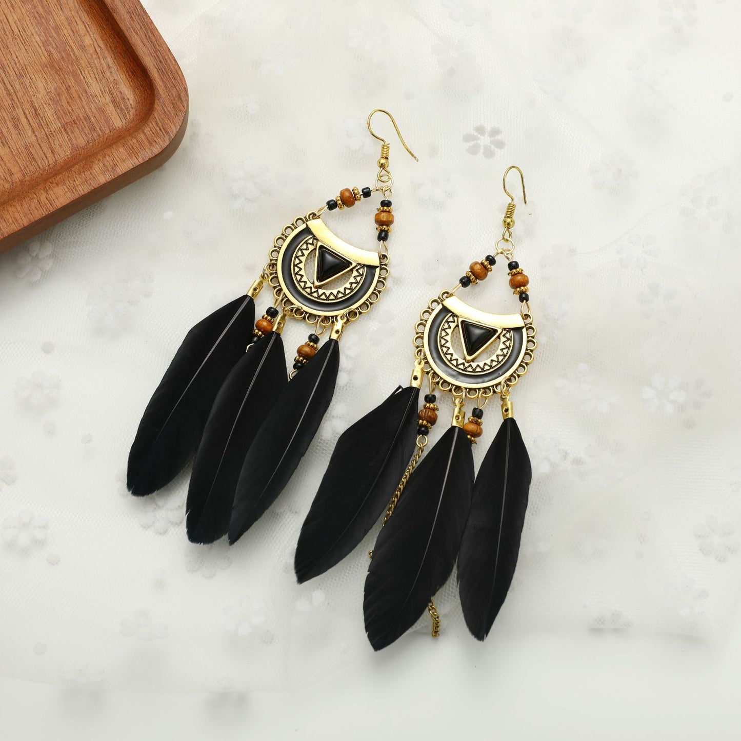 Eardrops Water Drop Feather Jewelry Retro Ethnic Style Earrings