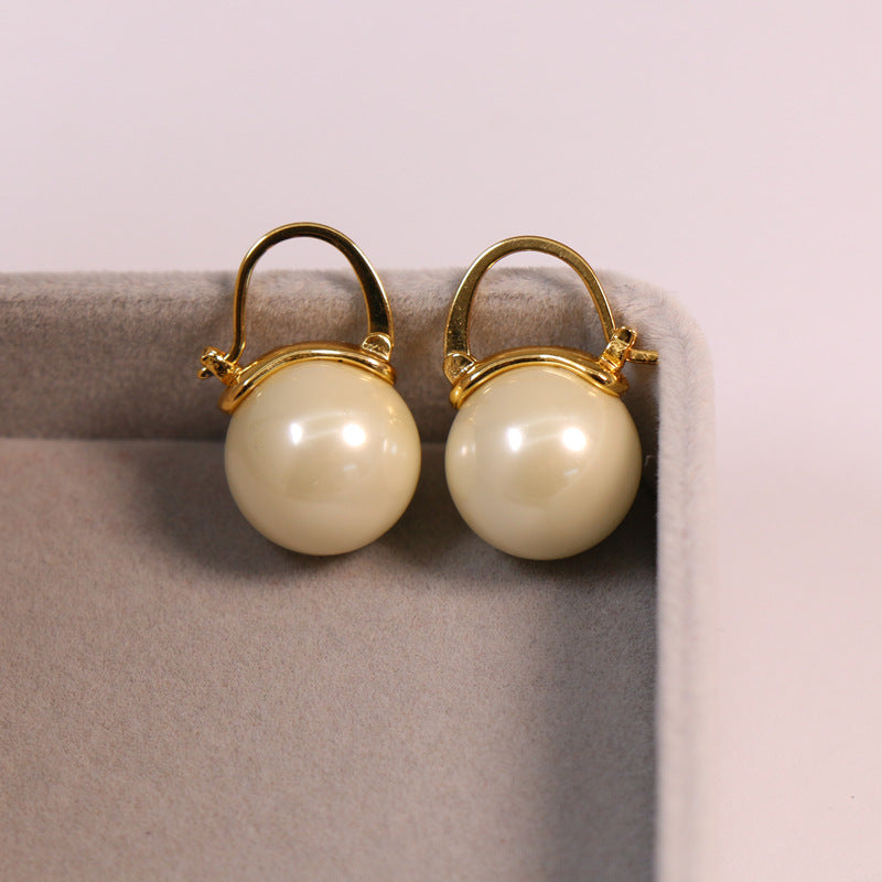 Copper Pieces Gold Plated Korean Simple Baroque Glass Pearl Earrings