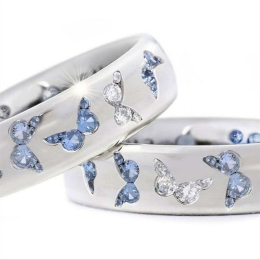 Exquisite Butterfly Inlaid Mixed Color Zircon Rings