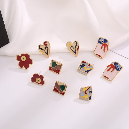 Stall Sier Needle Ethnic Artistic Retro Love Contrast Color Simple Earrings