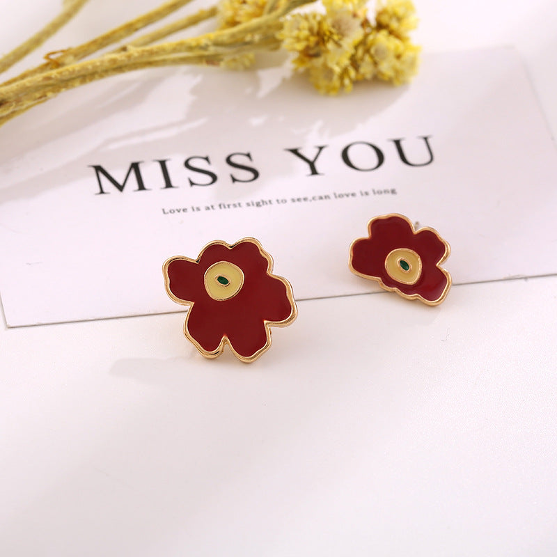 Stall Sier Needle Ethnic Artistic Retro Love Contrast Color Simple Earrings