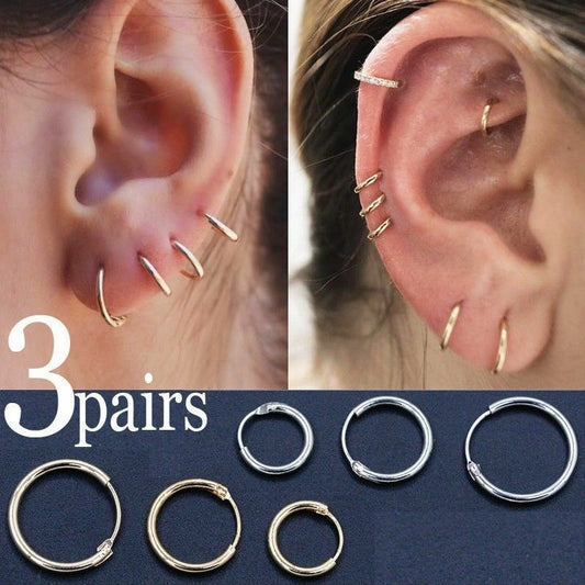 Three Pairs Of Punk Circle Delicate Earrings