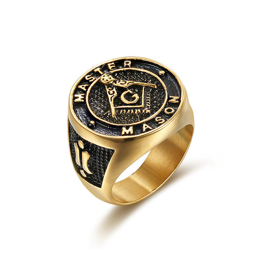 Men's Classic Religious Titanium Steel Gold-plated Masonic Rings