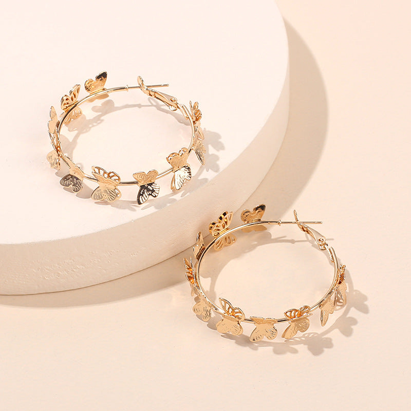 Golden Butterfly Flying Metal Stall Geometric Stud Earrings