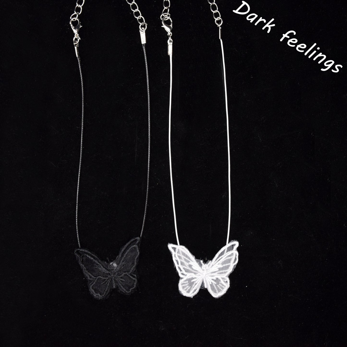 Women's Dark Heart Tulle Butterfly Leather Rope Necklaces