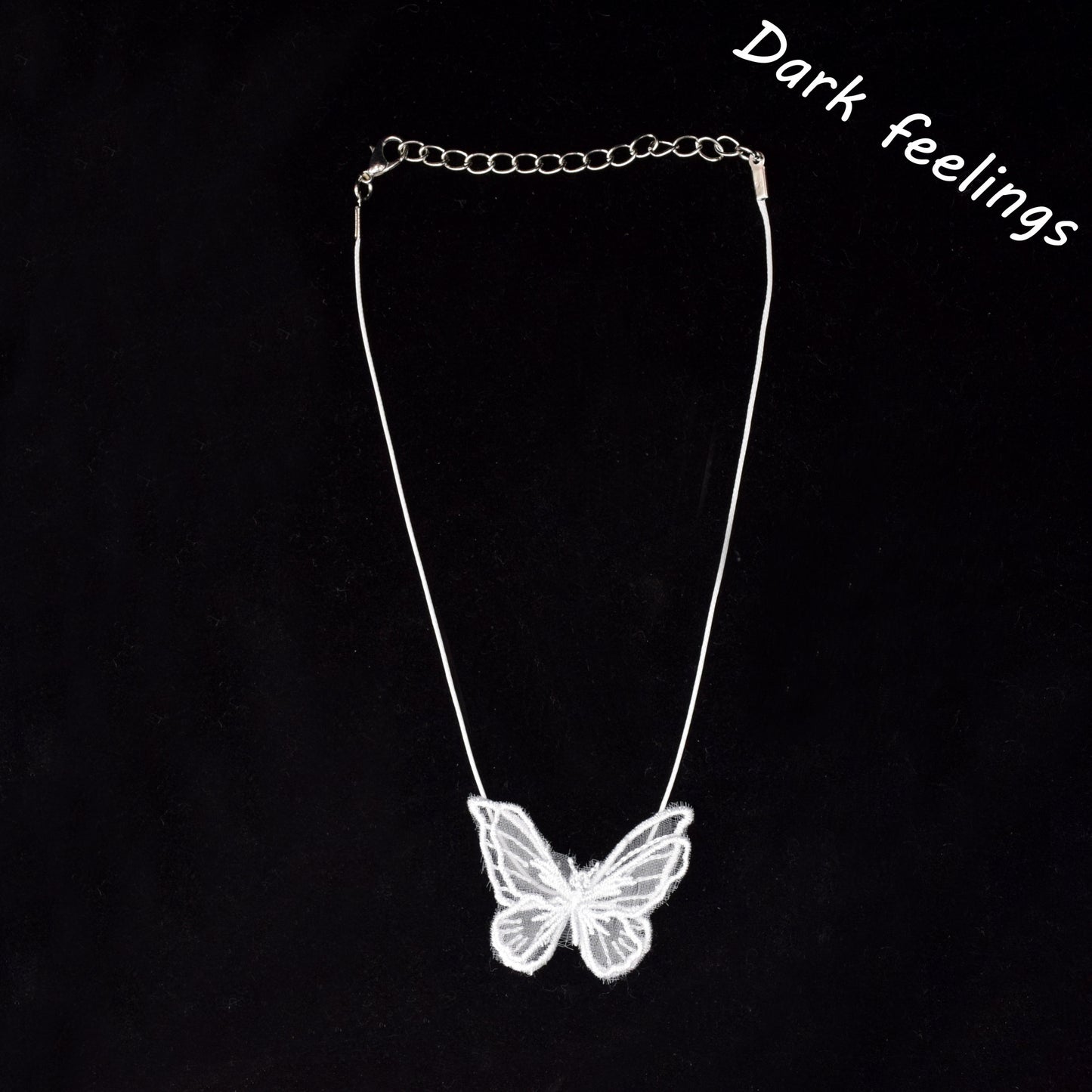 Women's Dark Heart Tulle Butterfly Leather Rope Necklaces