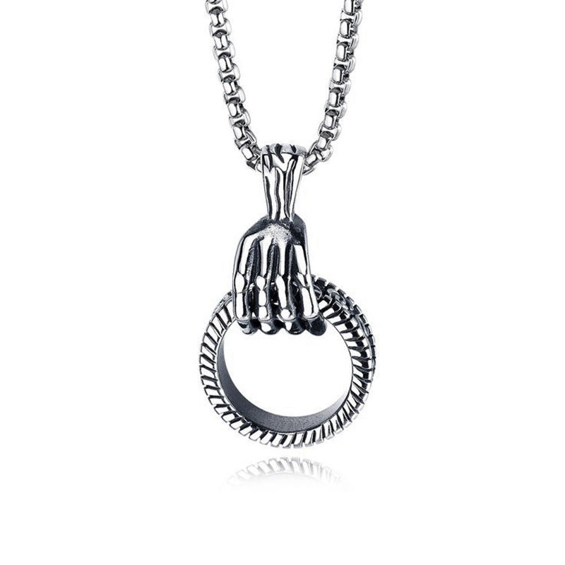 Men's Hip Hop Skull Hand Personality Titanium Necklaces