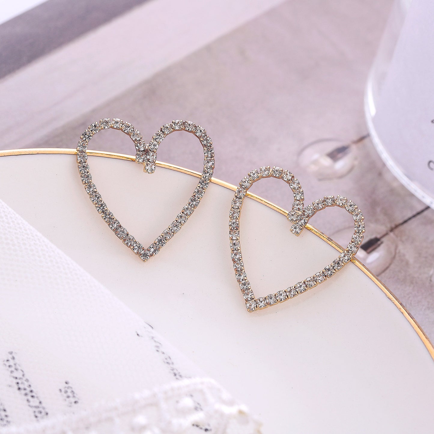 Minimalism Hollow Heart Fairy Rhinestone Love Stud Earrings