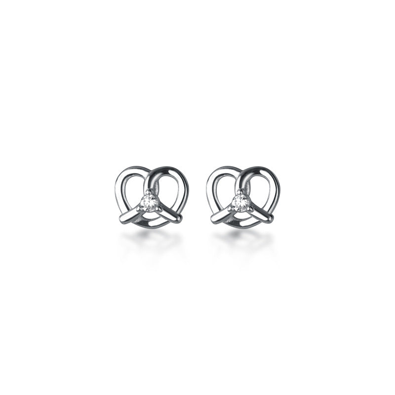 Heart In Sterling Sier Diamond Pretzel Earrings