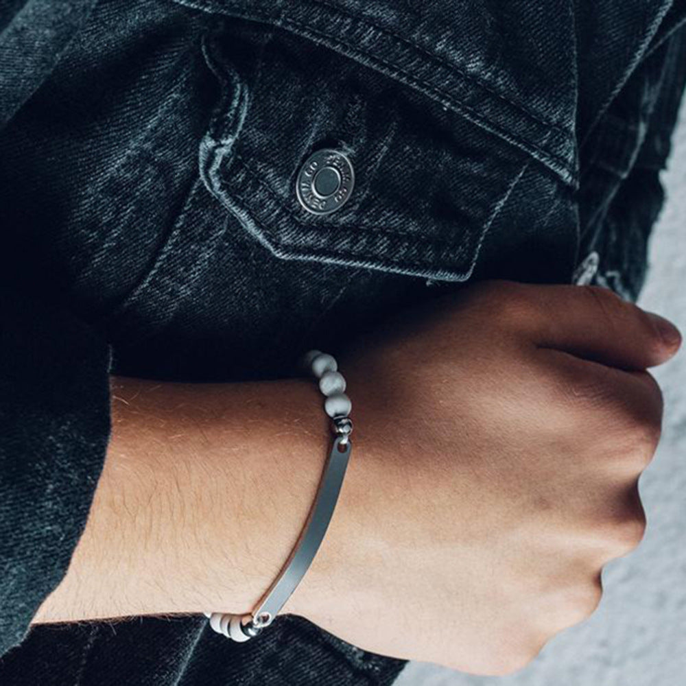 Men's Stainless Steel Accessories Beaded Laser Letter Bracelets