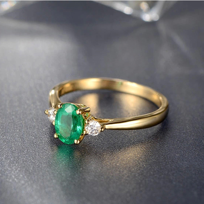 Women's Gold Imitation Emerald Female Temperament Green Moissanite Rings