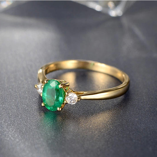 Women's Gold Imitation Emerald Female Temperament Green Moissanite Rings