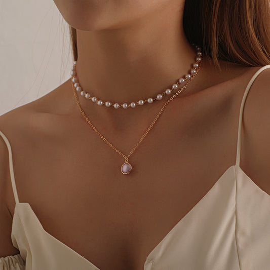 Ornament Fashion Lock Pearl Female Temperamental Necklaces