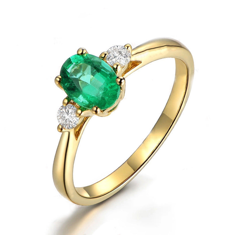 Women's Gold Imitation Emerald Female Temperament Green Moissanite Rings
