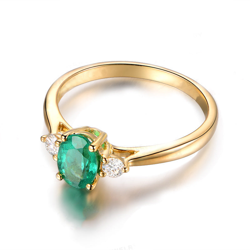 Women's Gold Imitation Emerald Female Temperament Green Moissanite Rings