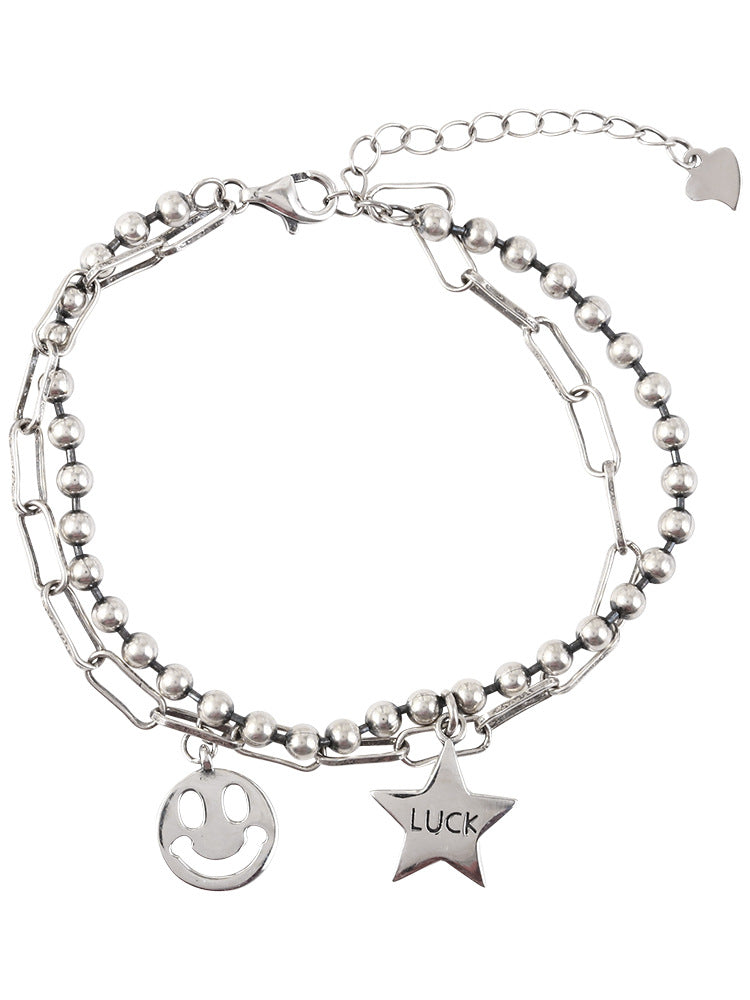 Sier High-grade Smiley Female Design Simple Cold Bracelets