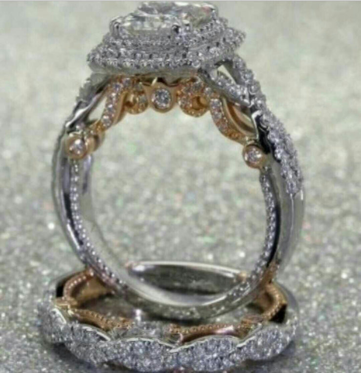 Plated Color Separation Square Diamond Princess Wedding Ring