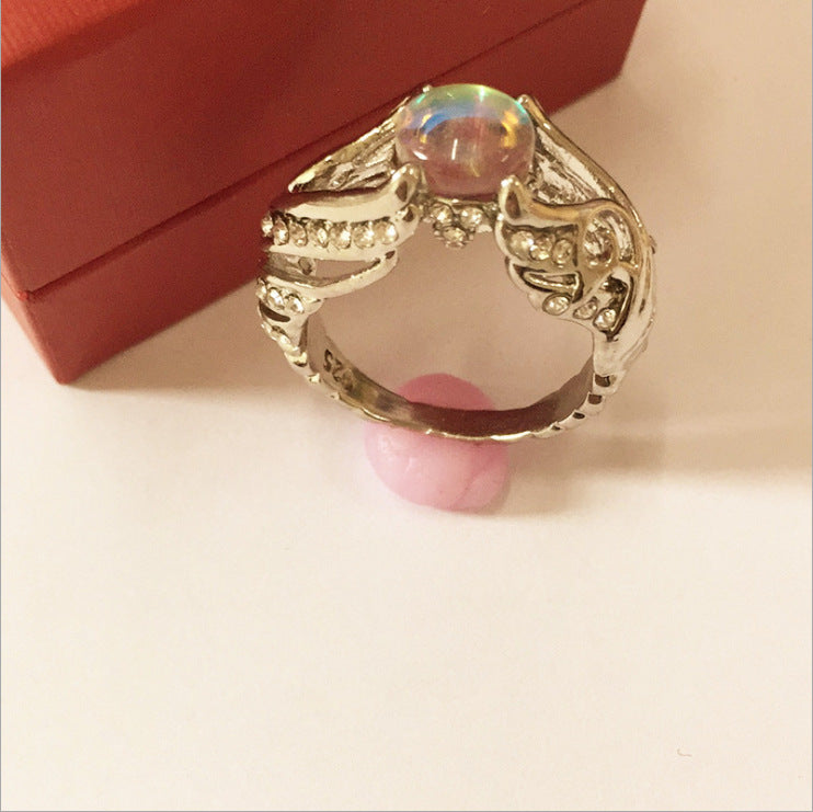 Hollow White Swan Colorful Imitation Moonstone Rings