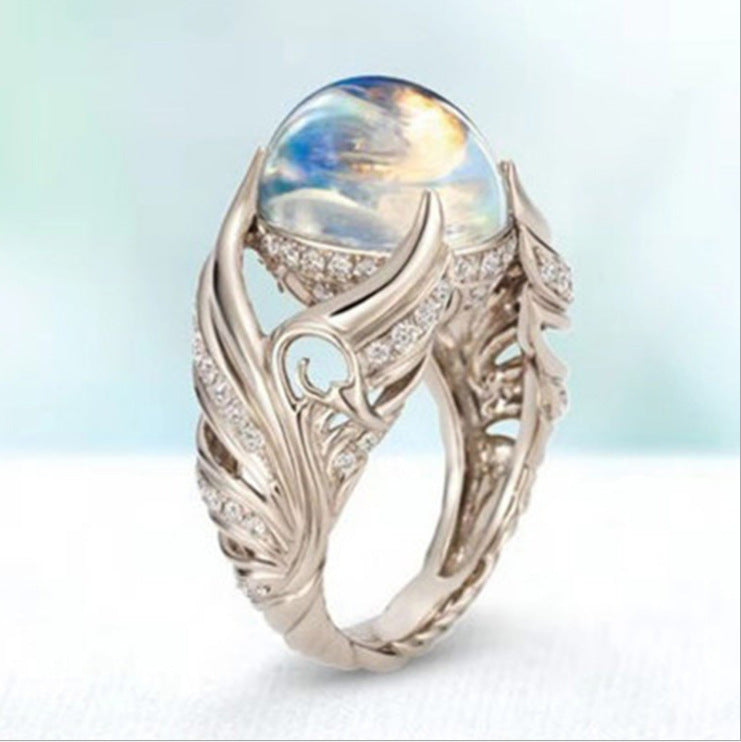 Hollow White Swan Colorful Imitation Moonstone Rings