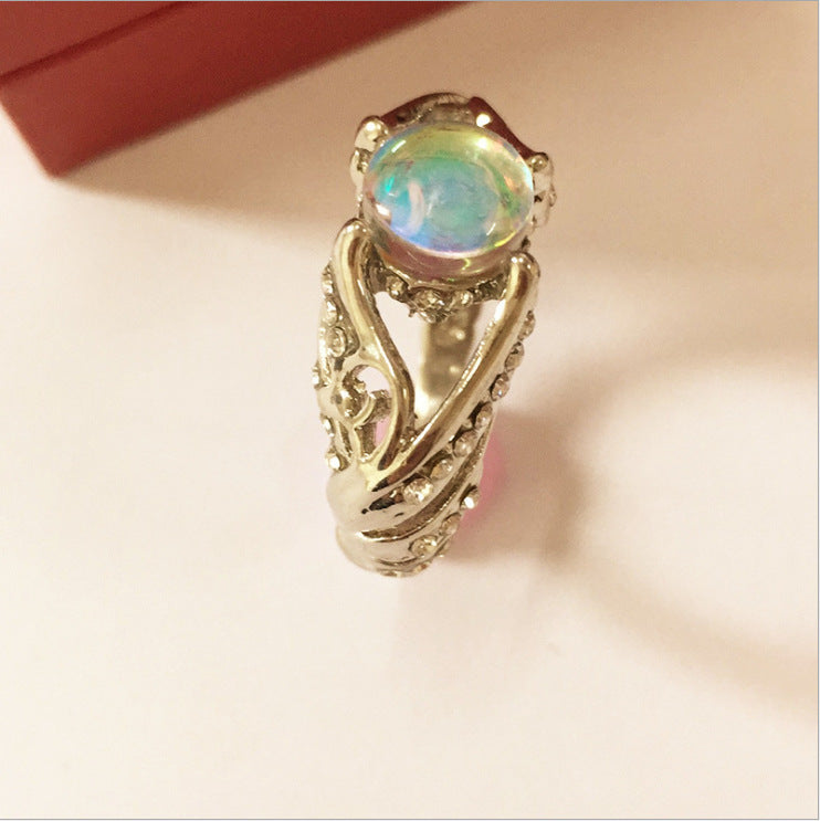 Hollow White Swan Colorful Imitation Moonstone Rings