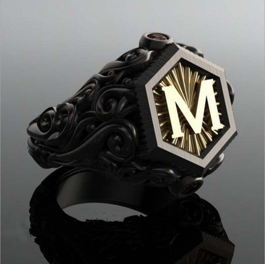 Double Color Letter Personality Engraved Pattern Rings