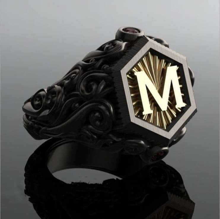 Double Color Letter Personality Engraved Pattern Rings