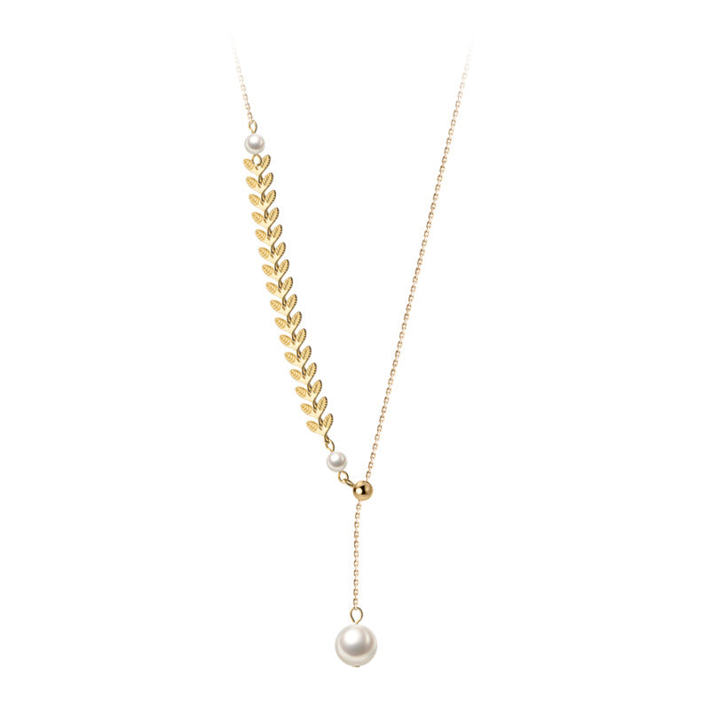 Women's Sier For Wheat Leaves Shell Pearls Adjustable Necklaces